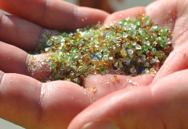 Handful Of Recycled Glass For Rumpke Glass Education
