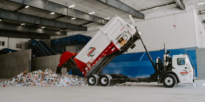 Rumpke Recycling Truck Dumping Recyclables At Recycling Facility