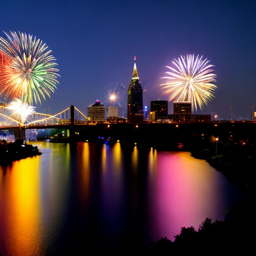 Fireworks Over Cincinnati Skyline