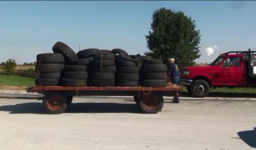 Pile of Rubber Tires on Trailer for Rumpke Tire Recycling Services