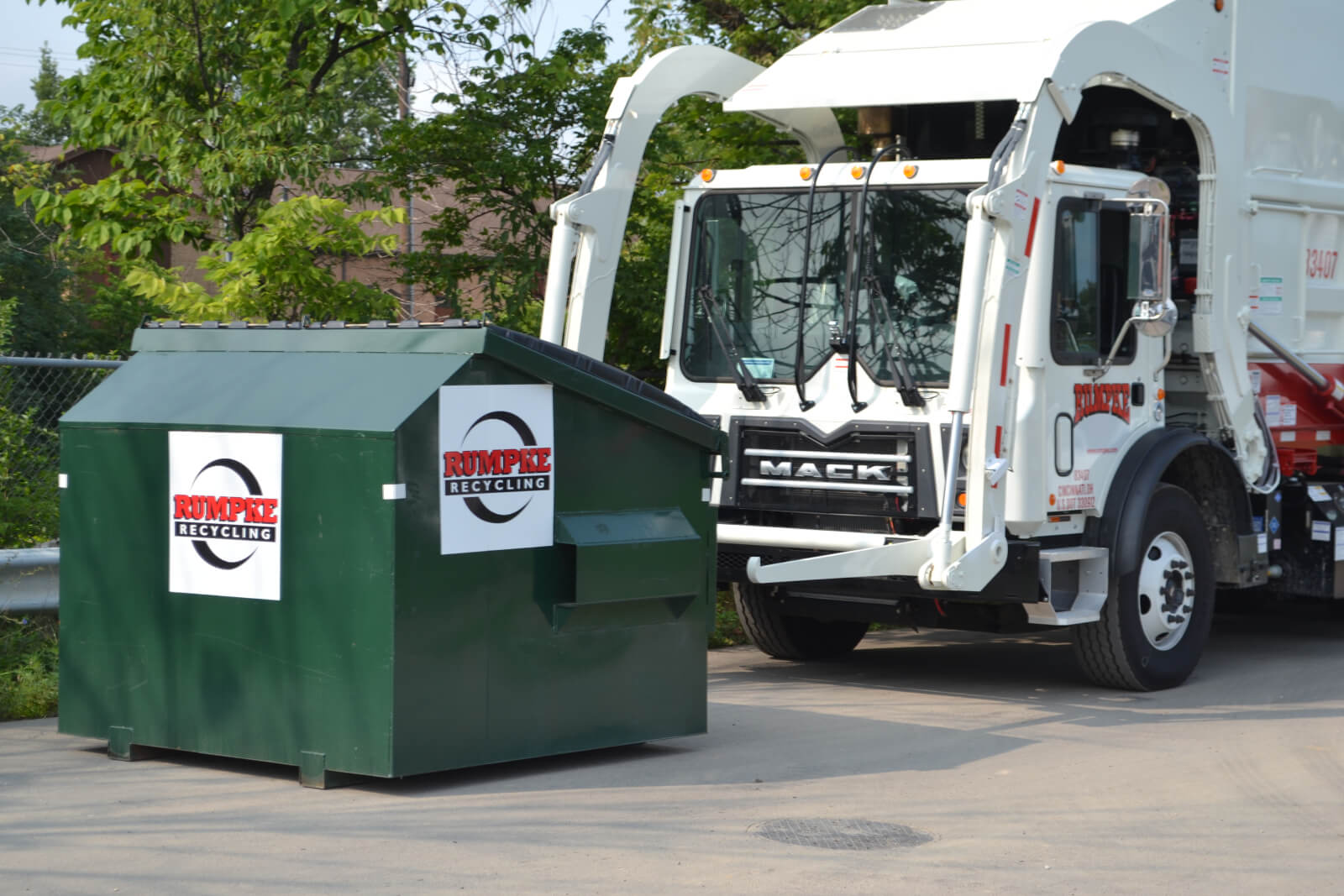 Rumpke Commercial Recycling Container And Front Loader Recycling Truck